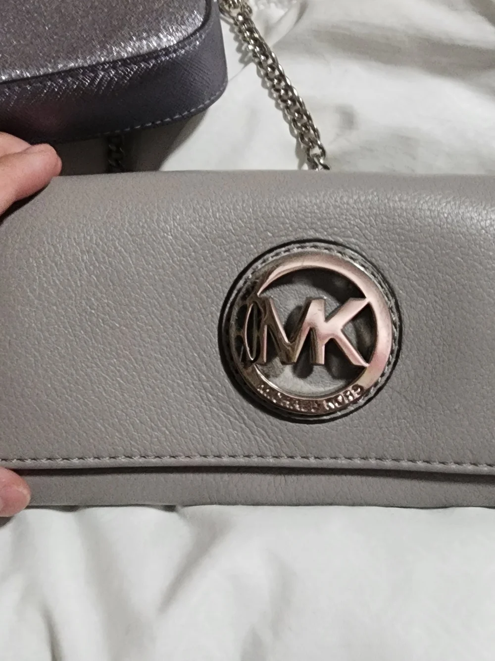 Michael Kors Gray Leather Chain Shoulder Bag - Picture 1 of 5